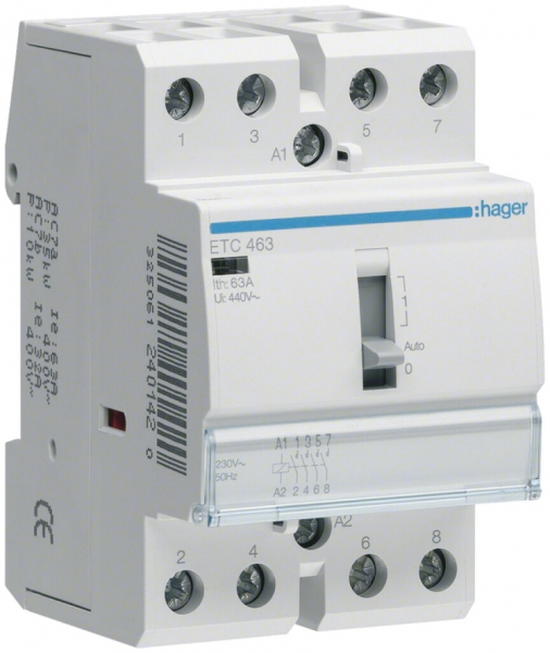 Contattore AMD Hager 230VAC 4 chiusura 63A funzione giorno/notte 3UM 