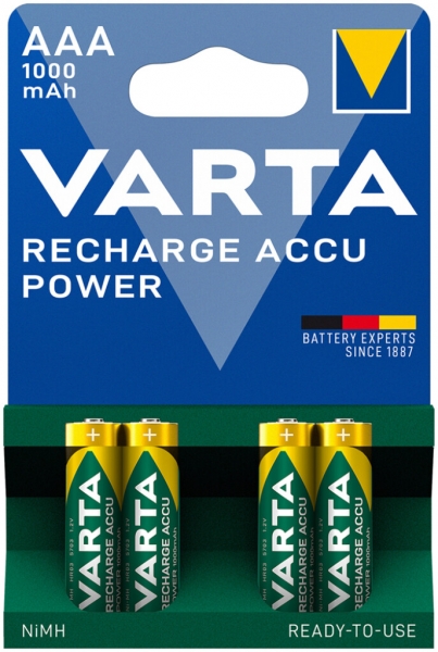 Accumulateur VARTA Ready To Use NiMH HR03/AAA, 1.0Ah blister à 4 pièces 
