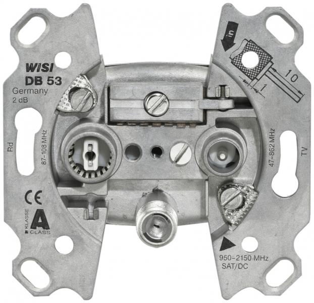 Prise d'antenne SAT, 3 trous WISI DB53 DC-Bypass/F-raccordement 47…2400MHz 