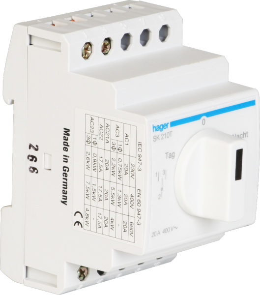 Interrupteur rotatif AMD Hager 20A 400V 0F 0 ouvreur 1 inverseur 3UM Tag-0-Nacht 