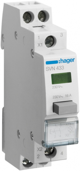 Interrupteur à poussoir AMD Hager SVN 16A 230V 2 fermeur 0O 1 inverseur LED vert 