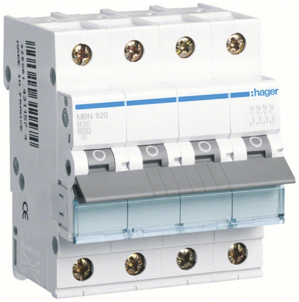 Disgiuntore Hager MCB 4P 415V B 20A 6kA 10kA 4UM 