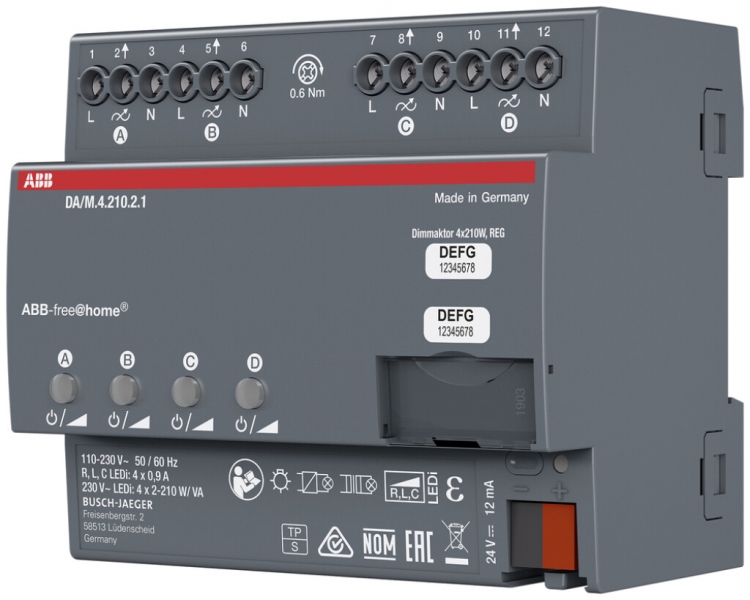 Attuatore varialuce AMD ABB free@home DA/M.4.210.2.1, 4 volte 