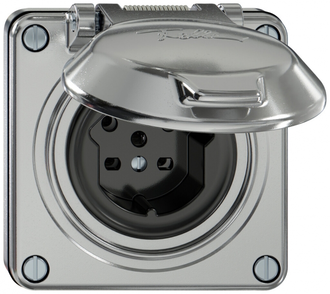 Prise ENC ELEMENT SNAPFIX® 1×type 15 10A 440V avec clapet IP20 alu 