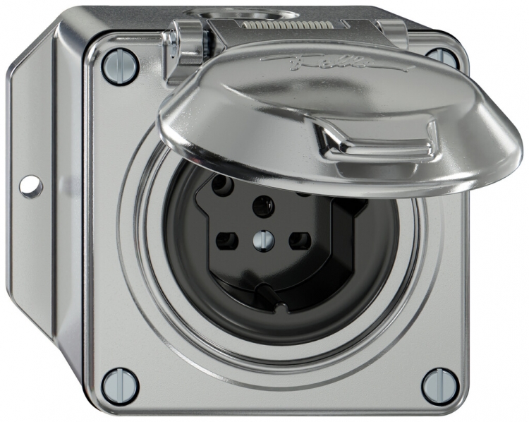 Prise AP ELEMENT SNAPFIX® 1×type 15 10A 440V avec clapet IP20 alu 