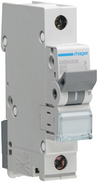 Disjoncteur Hager MCB 1P 230V type B 6A Icn 6kA 1UM 