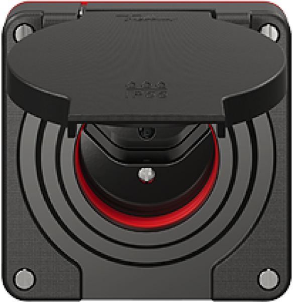 Steckdose NEVO N.CO 1×T13, IP55 gemäss SN 441011, m.roter Dichtung, schwarz 