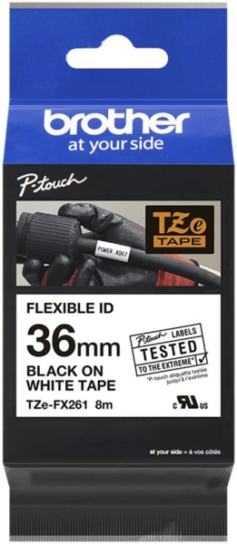 Cassette de ruban à imprimer Brother TZe-FX261 36mm×8m, blanc/noir 