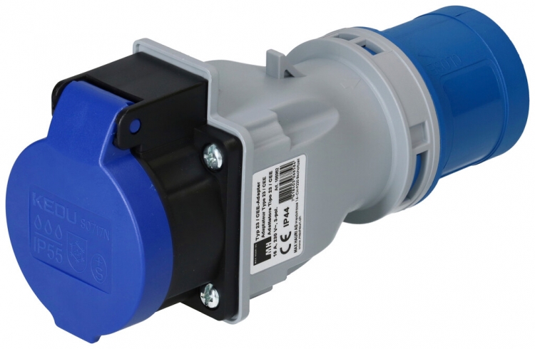 Spina d'adattazione MH spina CEE 16A/presa tipo 23 blau 230V 16A IP44/IP55 