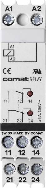 Relè di segnale AMD ComatReleco C203.06, 220…240VAC 2C Ag/Au LED 