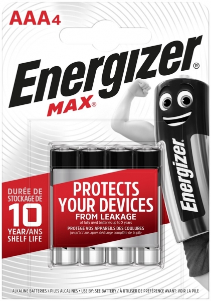 Pile alcaline Energizer Max AAA LR03 1.5V blister à 4pièces 