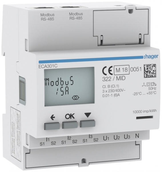 Compteur d'énergie AMD HA ECA301C 3P indir.x/5A Modbus RJ45 MID imp.+exp.2T+8T 