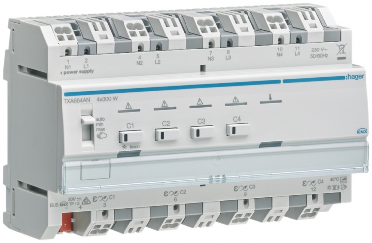 Attuatore-variatore AMD Hager TXA664AN KNX easy 4×300W 8UM 