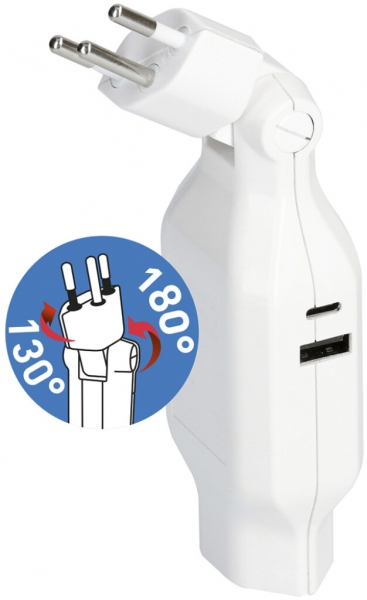 Spina intermediaria MAX HAURI Clip-Clap 1×T12/13 USB A+C 18W 180/130° bianco 