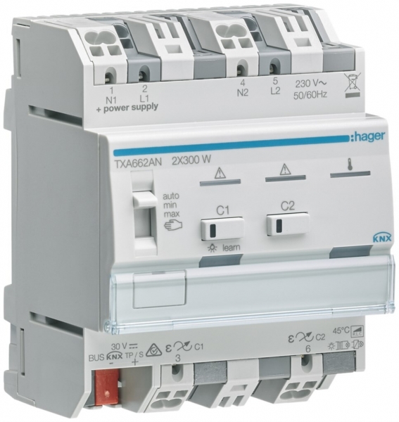Attuatore-variatore AMD Hager TXA662AN KNX easy 2×300W 4UM 