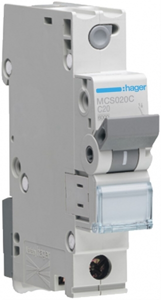 Disgiuntore Hager MCB quickconnect 1P 230V tipo C 20A Icn 6kA 1UM 