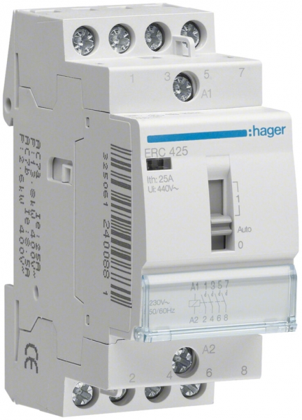 Contacteur AMD Hager ERC 230VAC 4 fermeur 0 ouvreur 25A 2UM 