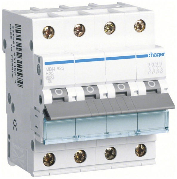 Disgiuntore Hager MCB 4P 415V B 25A 6kA 10kA 4UM 