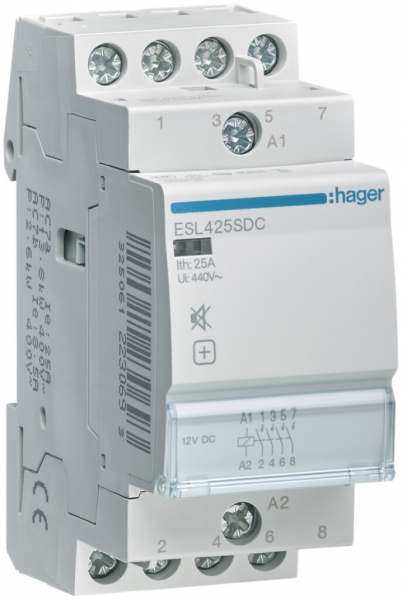 Contacteur AMD Hager ESL 12VDC 4 fermeur 0 ouvreur 25A sans bourdonnement 2UM 