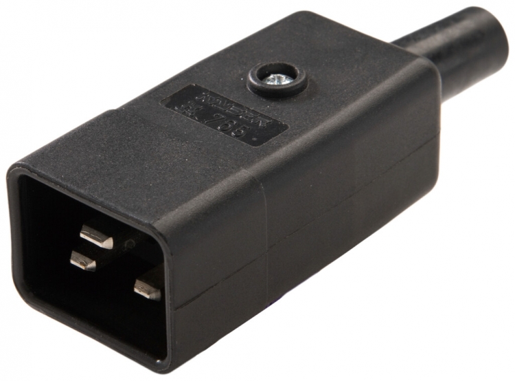 Spina d'apparecchi tipo C20 (I) ELBRO 16A 230VAC dritto max.70°C nero IP20 