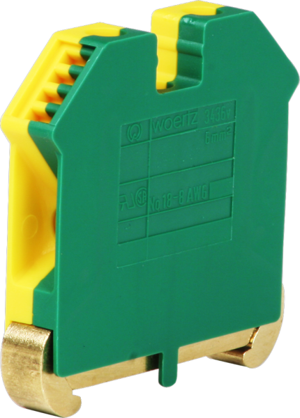 Morsetto di terra componibile Woertz 2.5…6mm² vite 2×1 DIN 35mm verde/giallo 