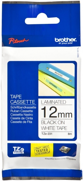 Cassette ruban Brother TZe-231 12mm×8m, blanc/noir 
