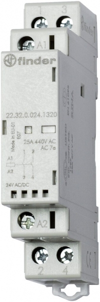 Contattore AMD Finder 22.32, 24VUC, 1Ch+1R 25A/440VAC AgSnO2, LED 