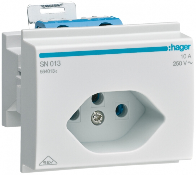 Prise INC Hager type 13 pour montage DIN avec bornes à vis gris 