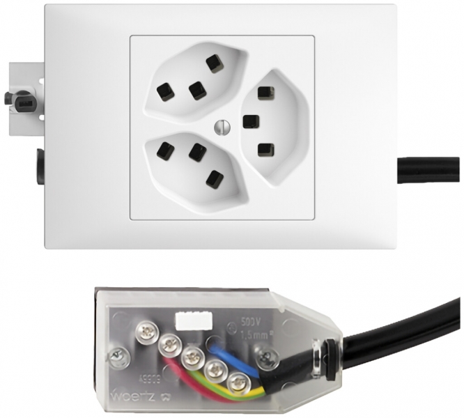 EB-Steckdose 3×T23 16A weiss 53mm L3 EDIZIOdue für Technofil 