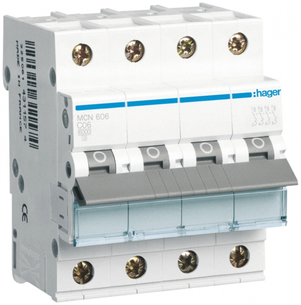 Disgiuntore Hager MCB 4P 415V tipo C 6A Icn 6kA 4UM 