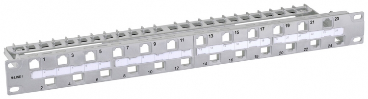 Pannello patch 19" H-LINE I 24-port Keystone vuoto non schermato 1UA grigio 