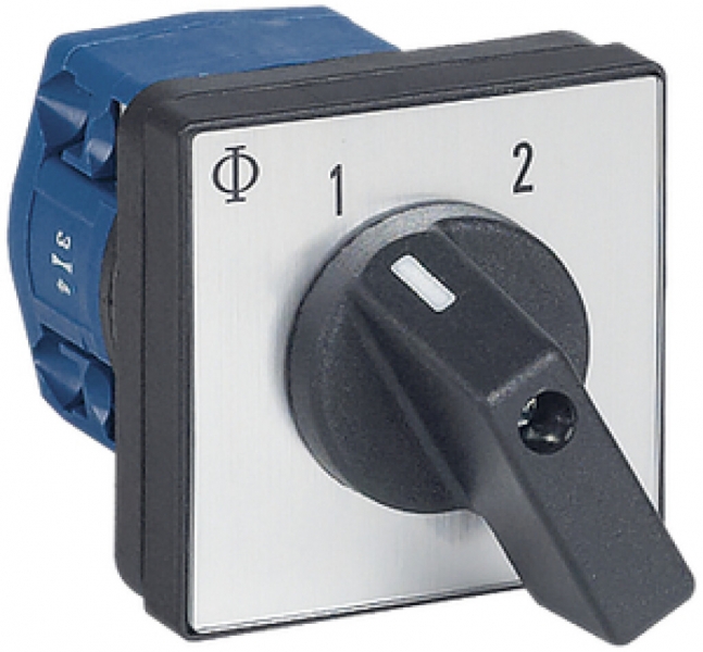 Interruttore rotativo INS K&N, 20A/690V 3/1L, manopola ne, 48×48mm, Ø6mm, "1-2" 