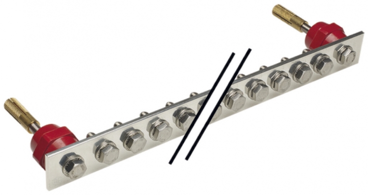 Barre compensation de potentiel Flury PA 20, Cu ét., 1-rang 390×40×5mm, 10×M10 