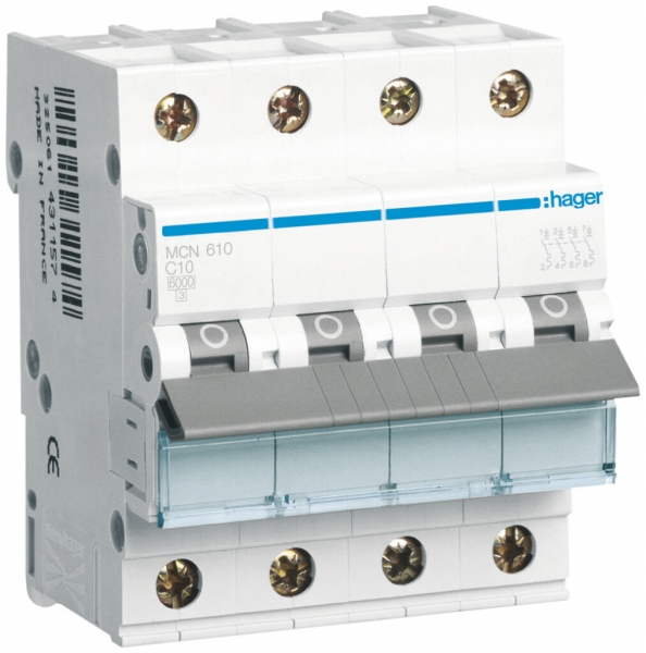 Disgiuntore Hager MCB 4P 415V tipo C 10A Icn 6kA 4UM 