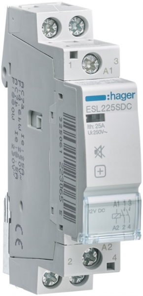 Contacteur AMD Hager 12VDC 2 fermeur 0 ouvreur 25A sans bourdonnement 1UM 