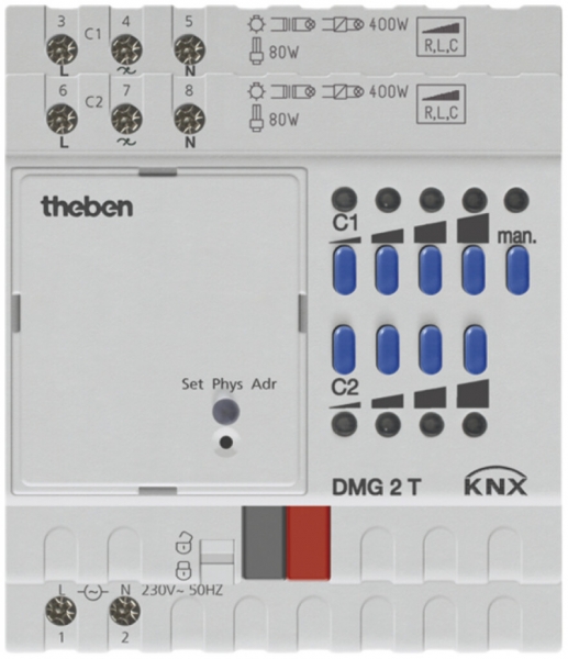 Attuatore-variatore KNX AMD Theben 2×400W modulo di base 