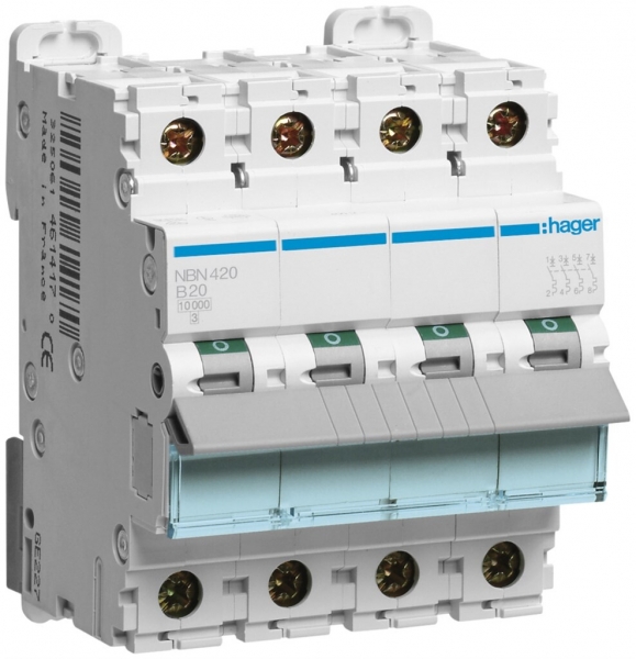 Disgiuntore Hager MCB 4P 415V tipo B 20A Icn 10kA Icu 15 kA 4UM 