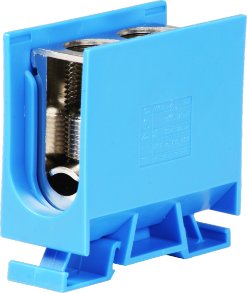 Borne de dérivation Woertz 70…120mm² 269A 800V vis 2×1 rail DIN 35mm bleu 