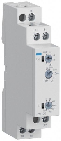 Relè a tempo AMD Hager EZM100, 12…240VUC, 0.05s…100h, 1C 8A/250VAC, 1UM 