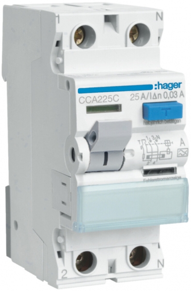 Interrupteur différentiel Hager RCCB (RCD) 2P 230V 0.01A type A 25A 2UM 