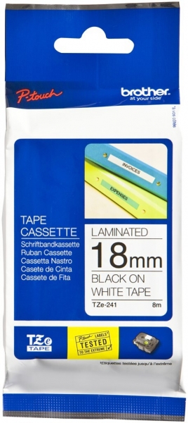 Cassette ruban Brother TZe-241 18mm×8m, blanc/noir 