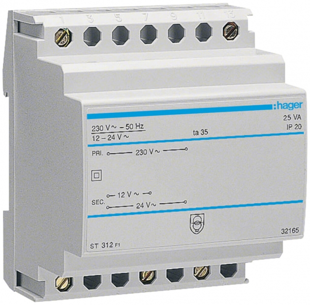 Piccolo trasformatore AMD Hager 25W 12V 24V 2.08A 1.04A 4UM 