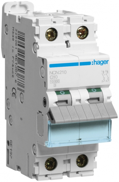 Disgiuntore Hager MCB 2P 415V tipo C 10A Icn 10kA Icu 15 kA 2UM 