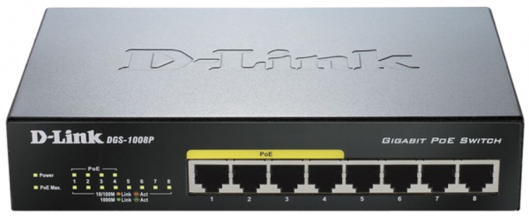 Switch D-LINK DGS-1008P, 8-Port 2000Mbit/s PoE+ 