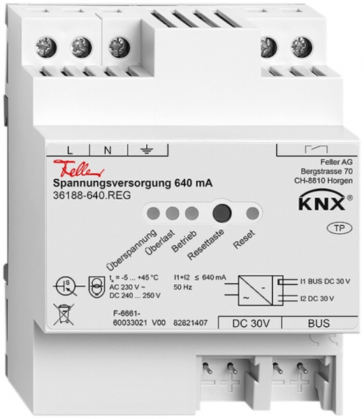 Alimentation AMD Feller KNX 640mA 230VAC, avec sortie de signalisation 