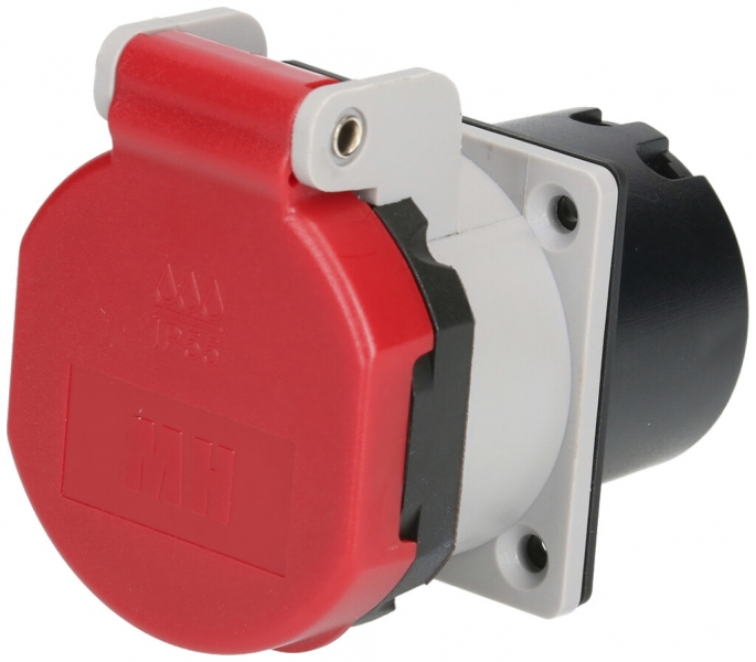 Presa INS tipo 15, 10A, 440V, resistente agli urti, IP55, grigio/rosso 