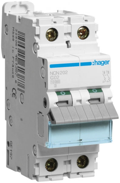 Disgiuntore Hager MCB 2P 415V tipo C 2A Icn 10kA 2UM 