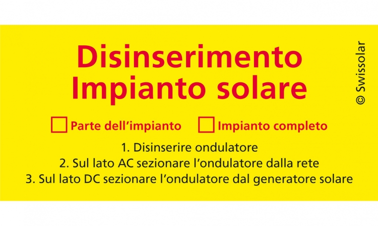 Autocollante giallo «Disinserimento impianto solare» italiano 