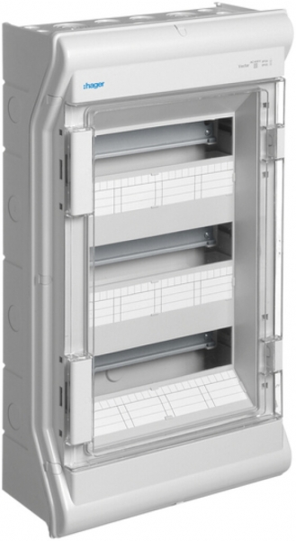 Coffret de distribution AP Hager vector 3 rangées 36UM IP54/IP65 310×552×151mm 