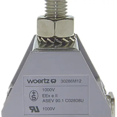 Borne de passage joignable Woertz 240mm² 380A 750V boulon 1×1 rail DIN 35mm gr 